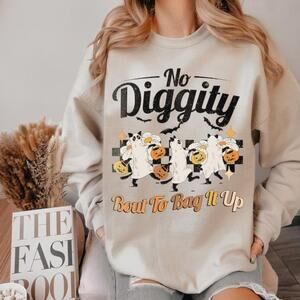 No Diggity Bout To Bag It Up Halloween Retro Funny Ghost Cat Black Sweatshirt